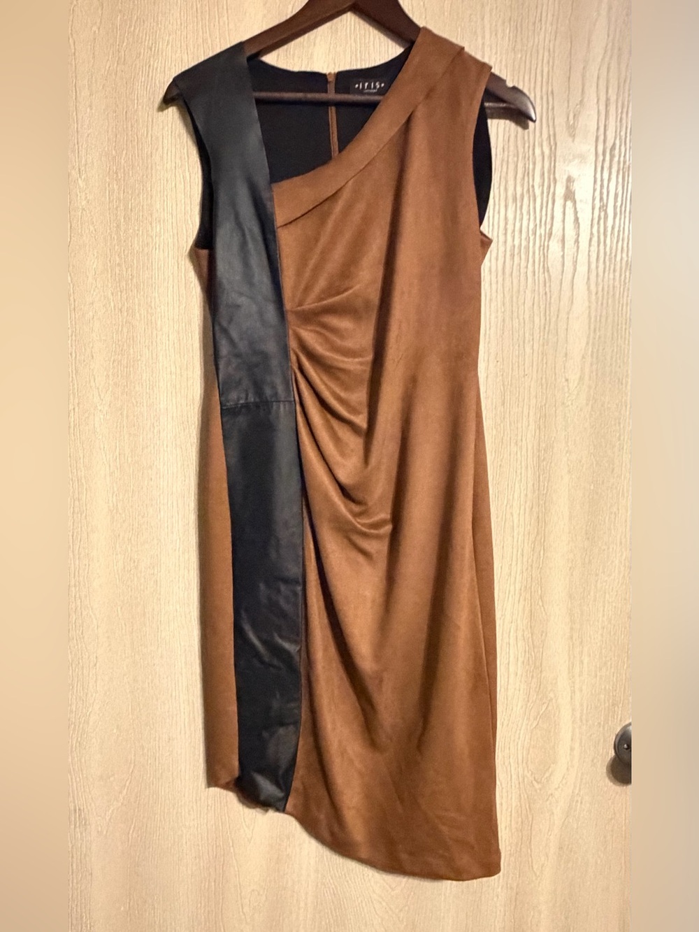 Iris Setlakwe Asymmetrical Brown Suede Dress with Black Leather Panel